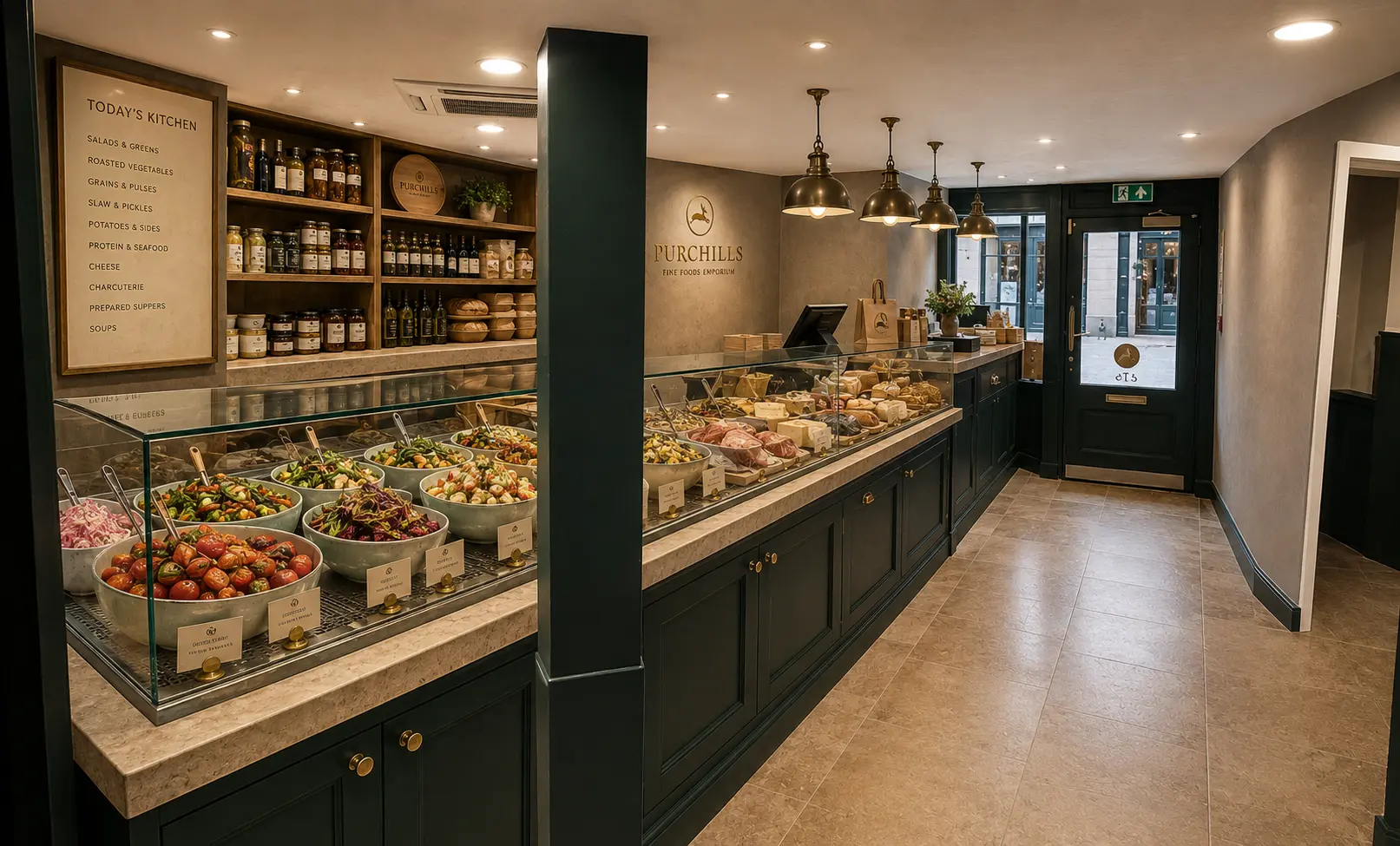 Purchills deli counter concept with salads and prepared food