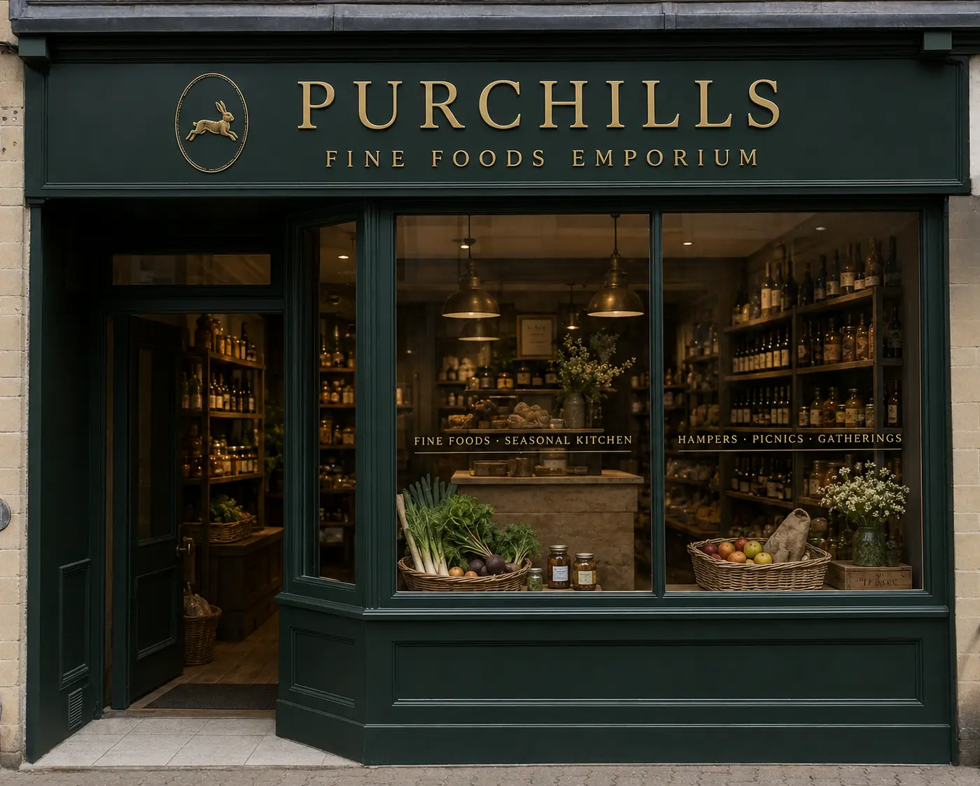 Concept for the green and gold Purchills shopfront